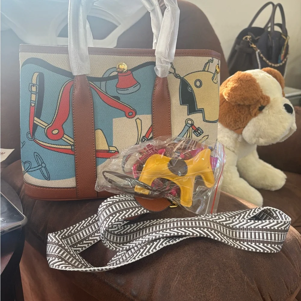 Artistic Blue and Brown Women's Tote Bag - Picture 6 of 9